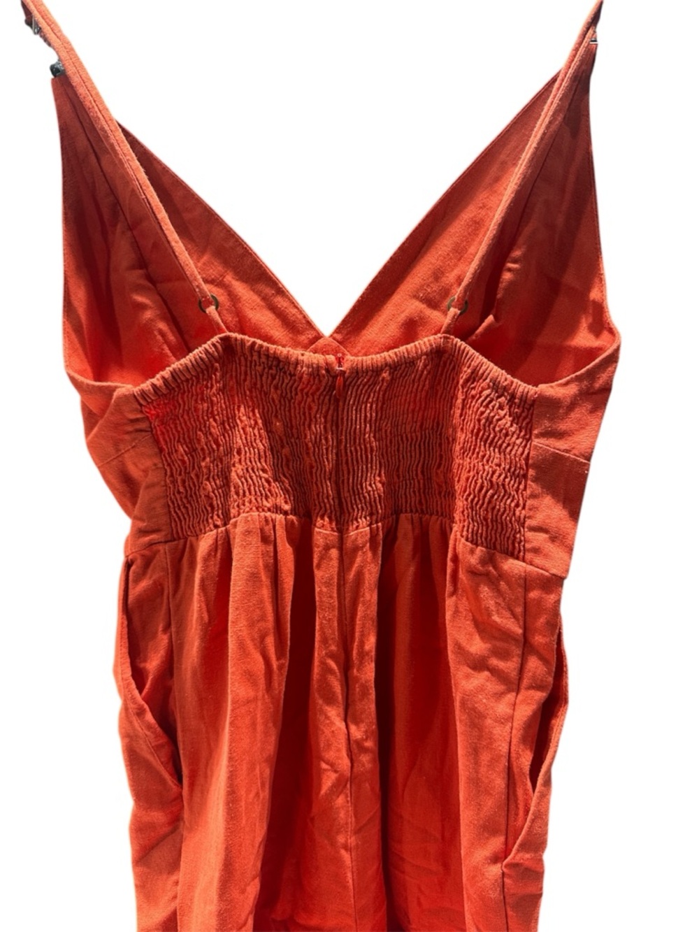 Farm Rio Red Linen Jumpsuit Wide Leg Spaghetti Strap Summer Size S - Picture 6 of 6